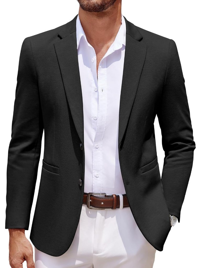 Men's Black Casual Blazer Two Button Lightweight Sport Front Pocket
